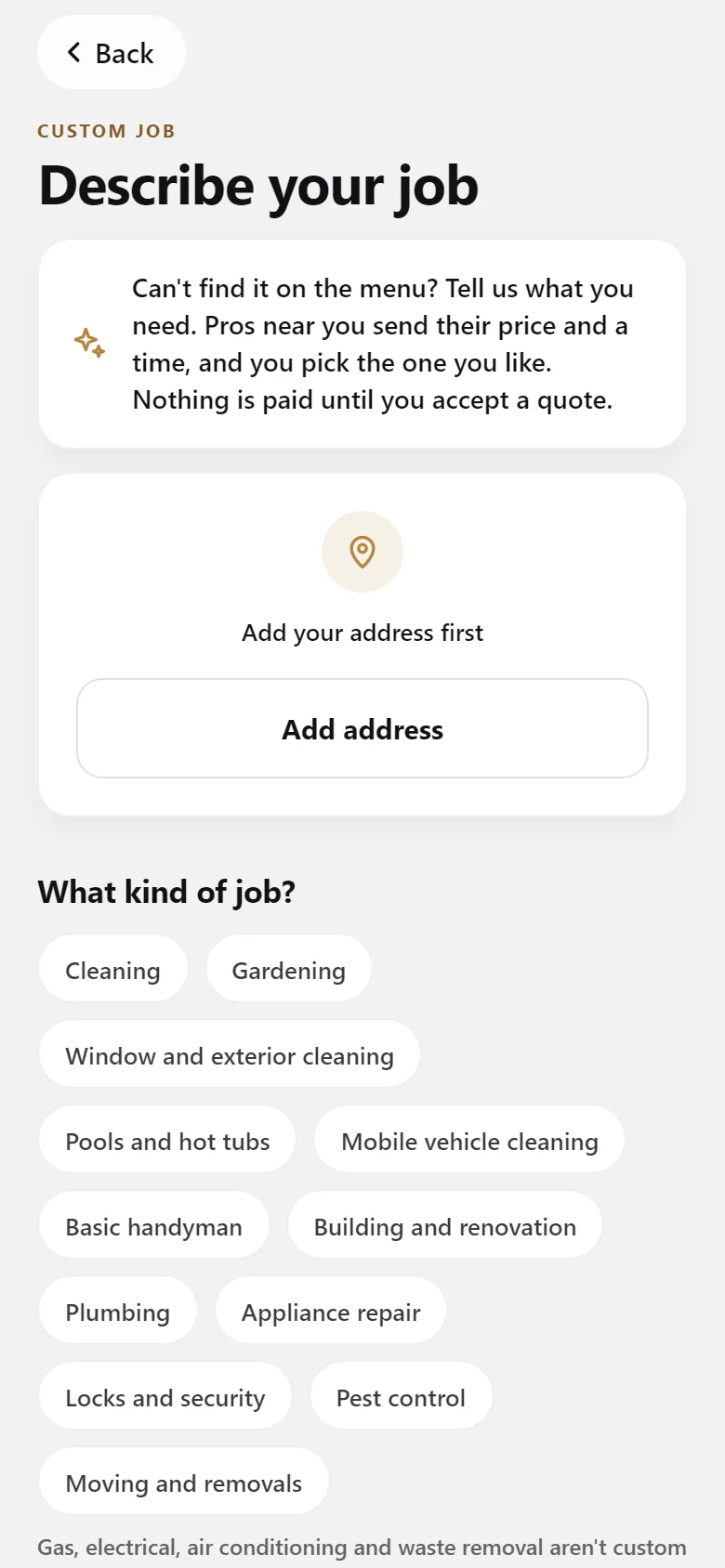 Describe a custom job and get quotes from local pros