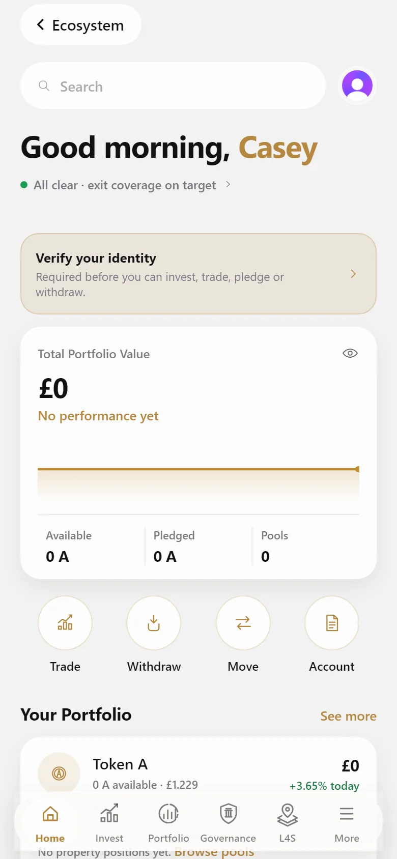 The Easywealth app home screen with a portfolio summary