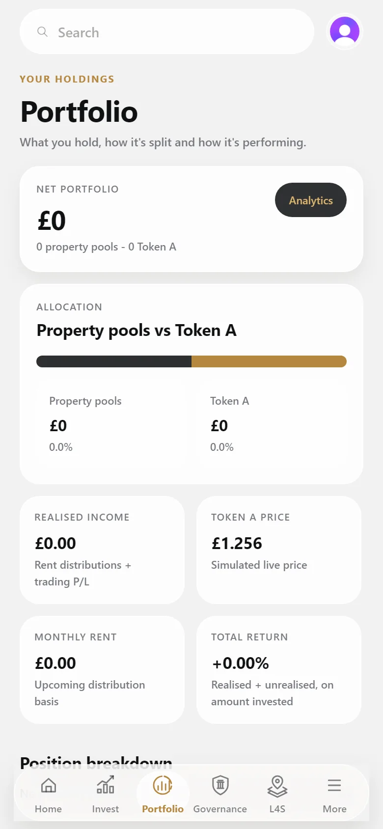 The portfolio screen in the Easywealth app